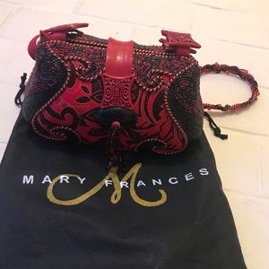 Mary Frances Designer Handbag, red, black, gold